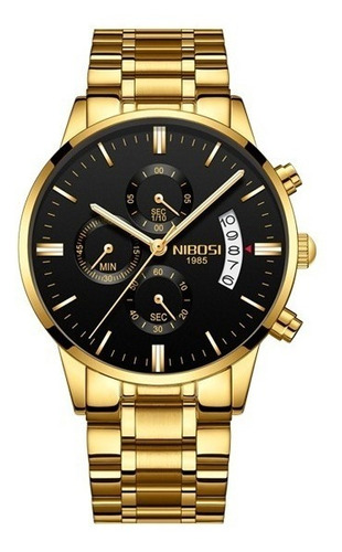 Relógio Nibosi Masculino Dourado Mostrador Preto Importado