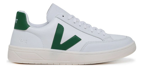 Tenis Casual Vert V12 Masculino Branco Verde Couro Legitmo