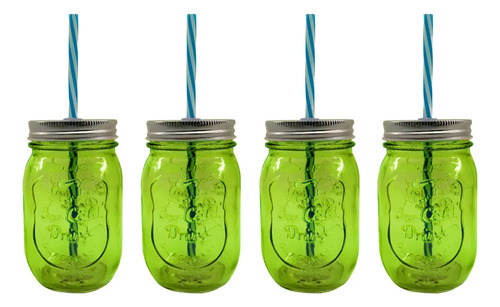 6 Vasos Mason Jar Con Tapa Y Popote 470 Ml Mayoreo Grabado
