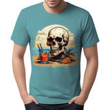 Camisa Camiseta Color Estampa Caveira Na Praia Cerveja Hd 2