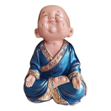 Buda Monge Da Felicidade Sorridente Pele Clara Manto Azul