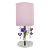 Abajur Luminária Flores Cristal Cúpula - Teen Bebê Menina Cor Da Estrutura Inox Polido (espelhado) Cor Da Cúpula Cúpula Rosa - Flor Uva