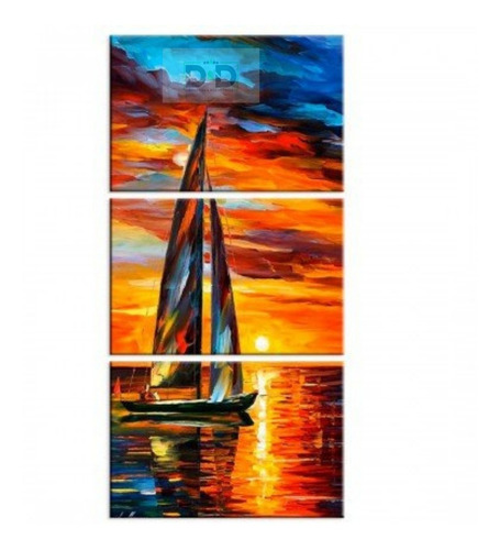 Quadro Decorativo Vertical Mar Barco Vela Sol Desenho 3mm