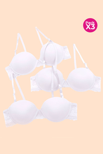 Lili Pink Paquete X3 Brasier Strapless Microfibra Con Encaje