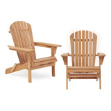 Juego De 2 Sillas Adirondack Plegables De Madera, Medio Pre.