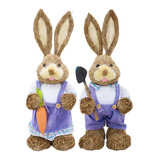 Casal Coelhos Páscoa Decoração Enfeite Palha Coelhinho 46cm