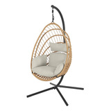 Silla Colgante Tulum De Mimbre Para Terraza Con Base Color Beige