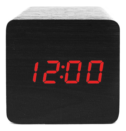 Reloj Despertador Cúbico Negro Con Luces Led Rojos