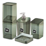 Kit Banheiro Lavabo Luxo Porta Sabonete Escova Preto Uz 4pçs