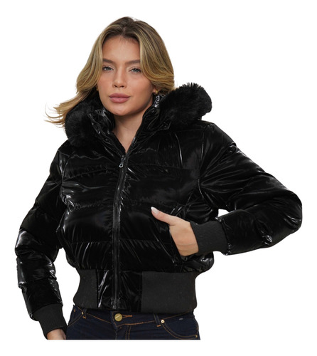 Jaqueta Puffer Feminina Peluciada Capuz Removivel Vinil