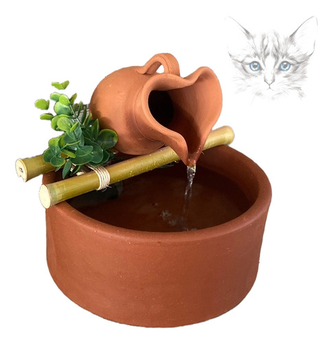 Fonte D'água Bebedouro Para Gatos De Ceramica E Bambu