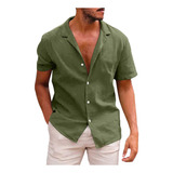 Blusa Casual Para Hombre, Cuello Vuelto, Manga Corta, Cierre