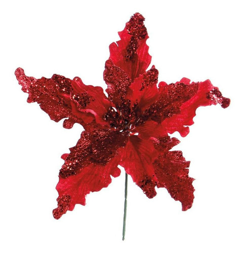 Flor Natal Cabo Curto Poinsetia Vermelha 25x25x25cm 1415157 Cor Único