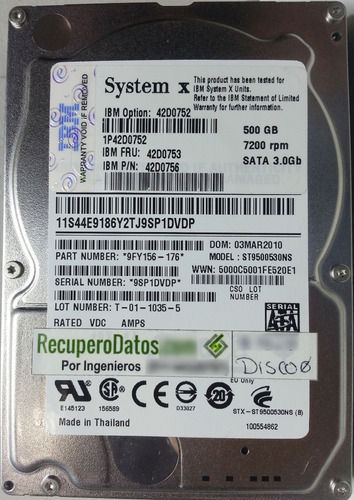 Disco Ibm St9500530ns 500gb Sata - 2929 Recuperodatos 