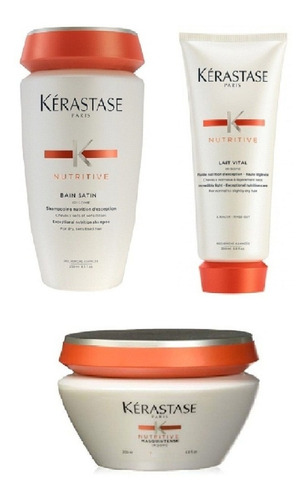 Kerastase Tratamiento Nutritive Set X 3 Shampoo Bain + Máscara Masquintense + Acondicionador Lait Vital Original