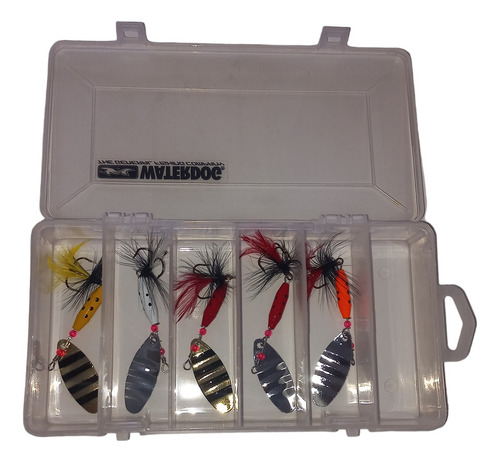 Kit Gavetero Caja De Pesca + 5 Cucharas C/ Mosca Waterdog