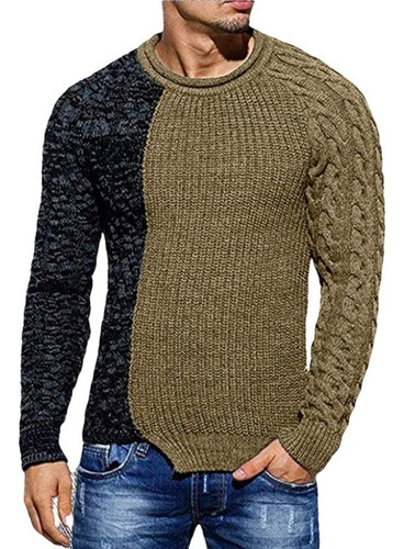 2021 Men's Fashion Color Blocking Round Neck Sweater