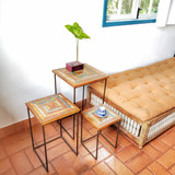 Conjunto Mesa Mesinha De Canto Encaixe Madeira Ferro Rustico