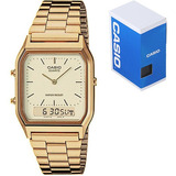 Reloj Casio Retro Unisex Aq230 Barras Acero Inoxi Dorado