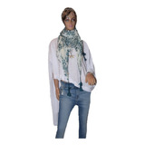 Indiastyle Pashmina Blanca Estampada Con Borlas Clasica