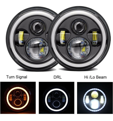 2 Opticas Faro Led Jeep Ojo De Angel 7  + Posicion Y Giro Foto 3