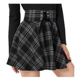 Women Retro Punk Plaid Print Strap Zipper Short Skirt