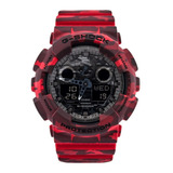 Reloj Pulsera Casio Ga100 Con Correa De Resina Color Camuflado Rojo - Fondo Camuflado Gris