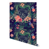 Vinil Decorativo Pantera Flor De Lotos Tapiz Hd Autoadhesivo Color Negro