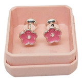 Aritos Abridores Plata 925 Mini Flor Esmaltada Rosa 