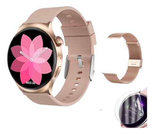 Smartwatch Dt4 Mate Rosa Gold Doble Malla Y Film Protector 