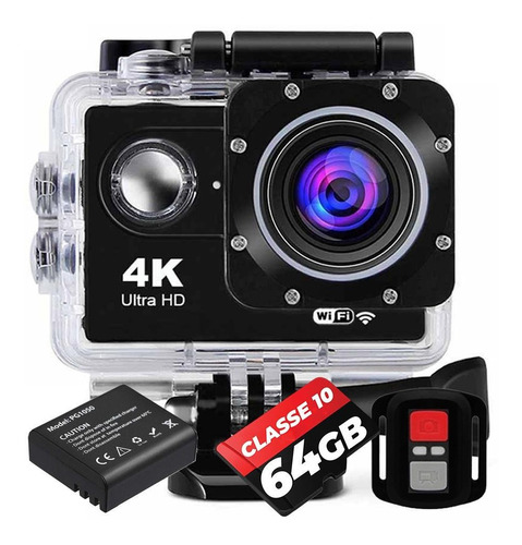 Câmera Sport 4k Wifi Full Hd Prova D'água + 64gb + Bateria