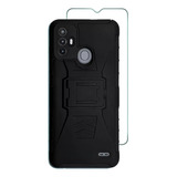 Mica + Funda Uso Rudo + Clip Para Zte Blade A52 Negro