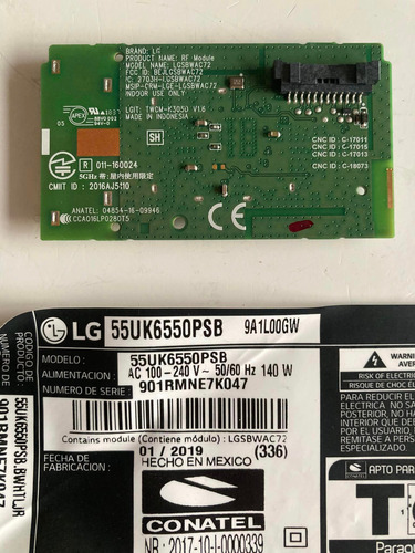 Tarjeta Placa Modulo Wifi Para Televisor LG 55uk6550psb