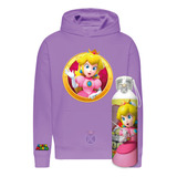 Poleron Princesa Peach + Botella En Aluminio - Videojuegos - Super Mario Bros - Castillo - Princesa - Estampaking