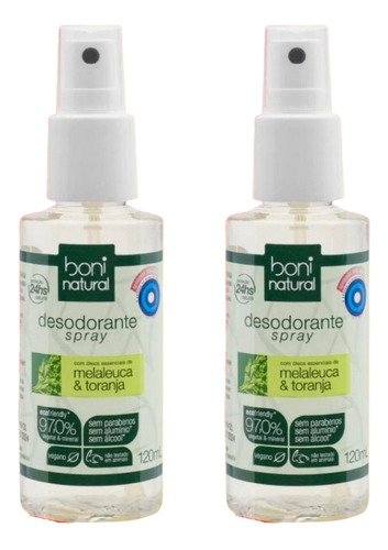 Kit 2 Desodorante Spray Boni Natural Melaleuca Toranja 120ml