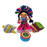 Set Muñeca Lele Y Juguetes Mexicanos Trompo Yoyo Tablita 