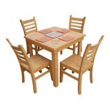 Comedor Carey Mesa Madera 4 Personas Sillas Uso Rudo 80x80