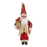 Papai Noel Grande Vermelho Gliter Dourado Decoração 50cm