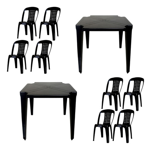 Kit C/2 Mesa De Jantar Plastico Multiuso E 8 Cadeiras Bistrô