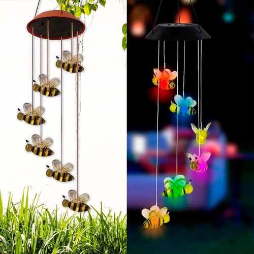 Campana De Viento Luz Solar Led Forma De Abeja Cd8118