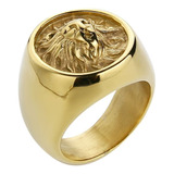 Anillo Argolla Leon Biker Color Oro Acero Inoxidable Hombre