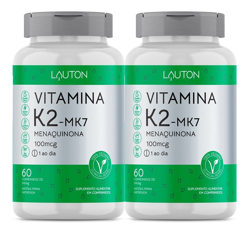 Combo 2 Vitamina K2 Mk7 - Menaquinona 100mcg 60 Caps Lauton