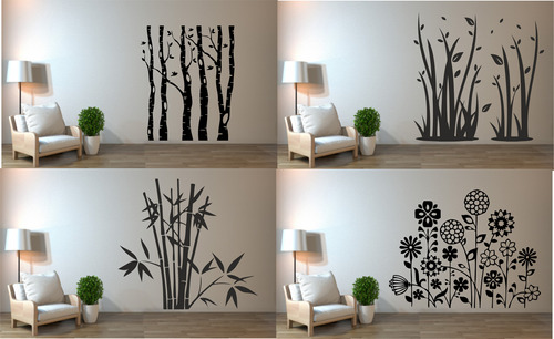 Vinilos Decorativos Pared Flores Bambu Pajaros Arboles Hojas