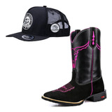 Kit Bota Texana Moda Country Em Couro + Brinde Confortavel 