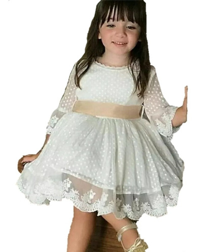 Vestido De Niña, Vestido Bautizo, Dama Honor, Vestido Blanco