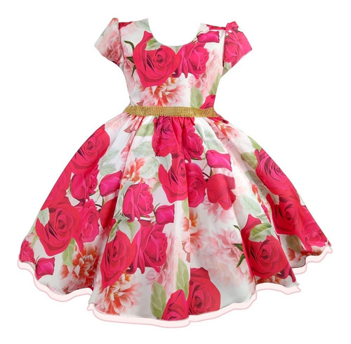 Vestido Infantil Aniversário Floral Vermelho Rosas Festa 