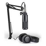 Kit Audio Technica Microfone Fone At2020 Pk Podcast Gravação