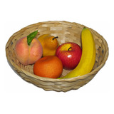 Frutera De Mimbre 26cm Decoracion Con 5 Frutas Muy Realistas