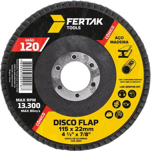 Disco Flap Fertak Grão 120 4.1/2 Cônico Fibra 115mm - 10 Und