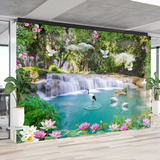 Papel De Parede Cachoeiras Animais Flores 3d M² Autoadesivo